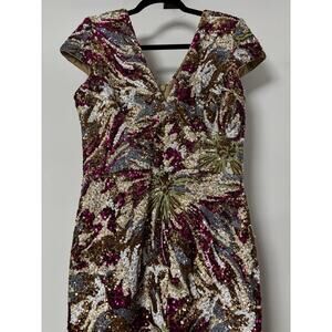 DTP Black Sequin Dress NWT $348 Magenta Gold Abstract Floral | Size L